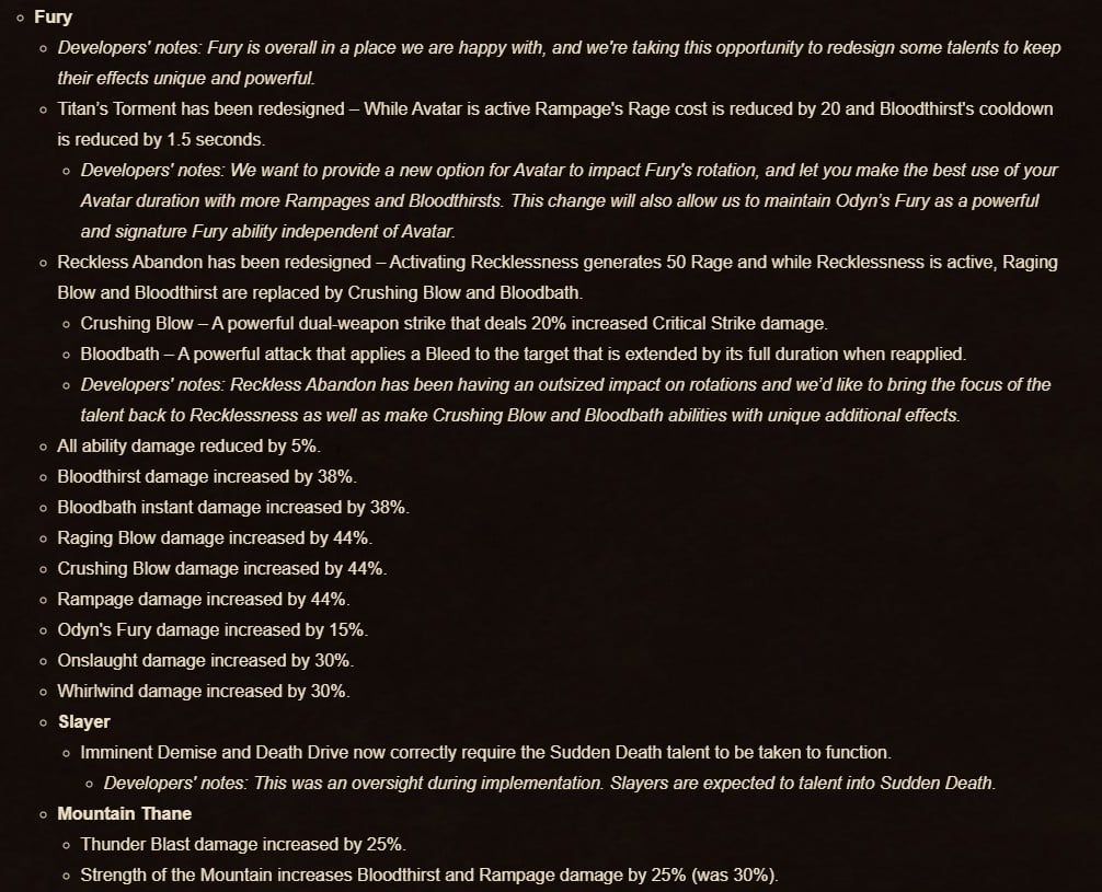 Warrior class changes Patch 11.1