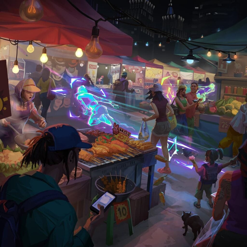 Waylay, the new VALORANT Agent, dashes around a market in Bangkok.