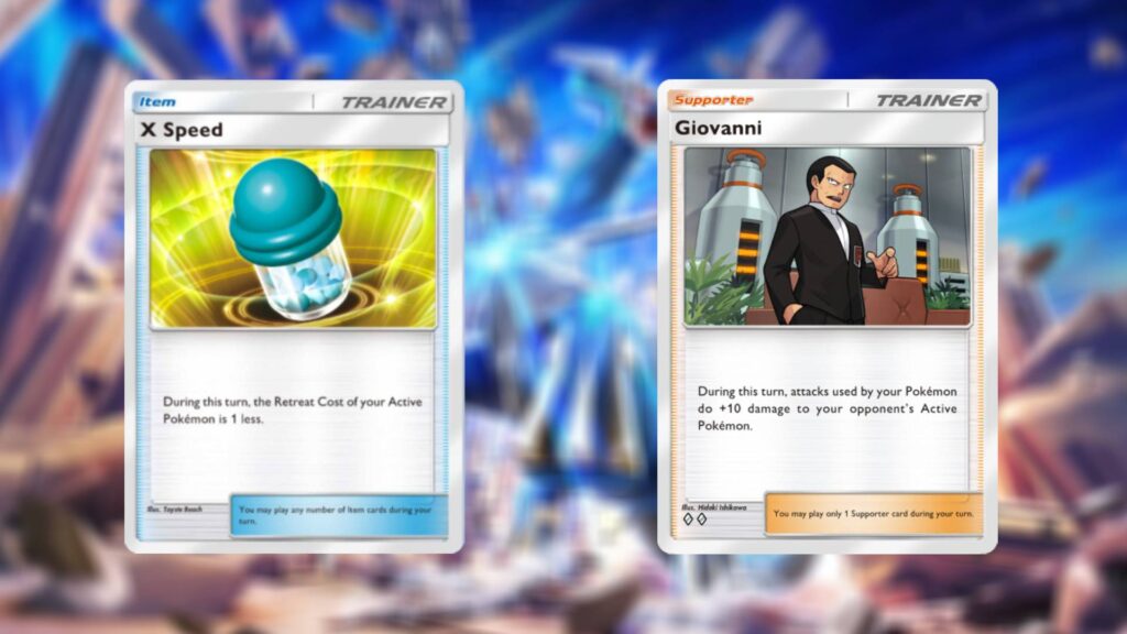 X Speed and Giovanni cards in Pokémon TCG Pocket