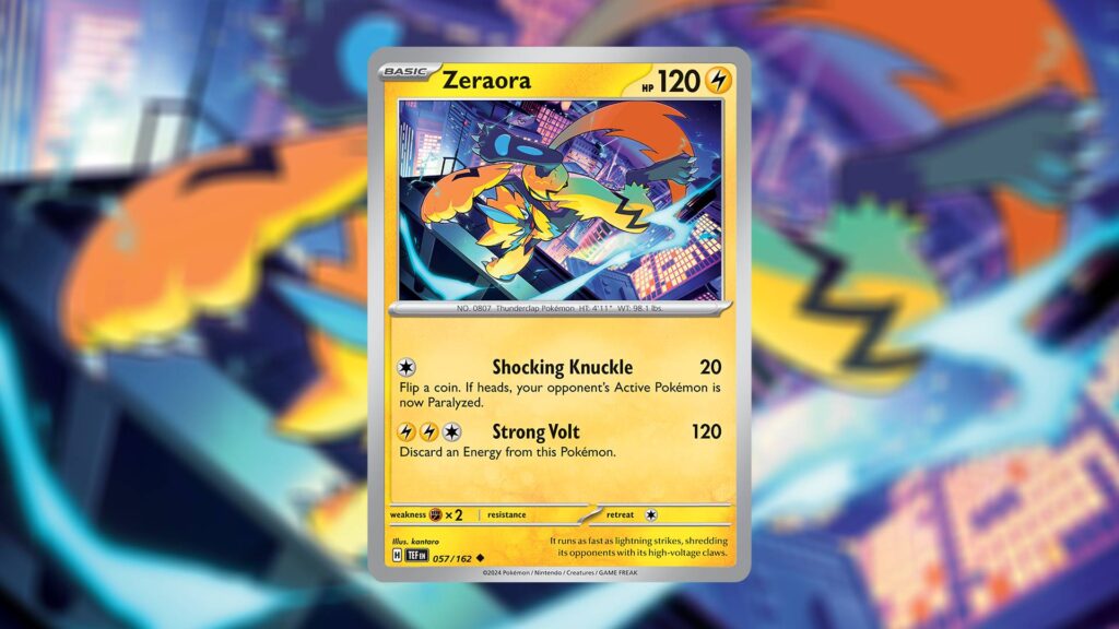 Zeraora card from Temporal Forces with a move that can deal the Paralyze Special Condition