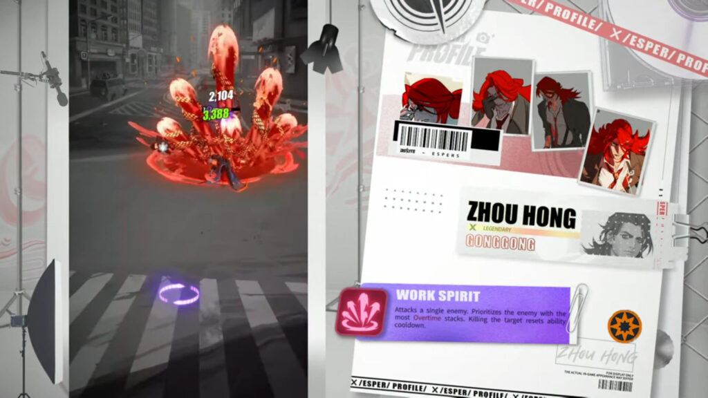 Zhou Hong's abilities are themed after him being an workaholic 