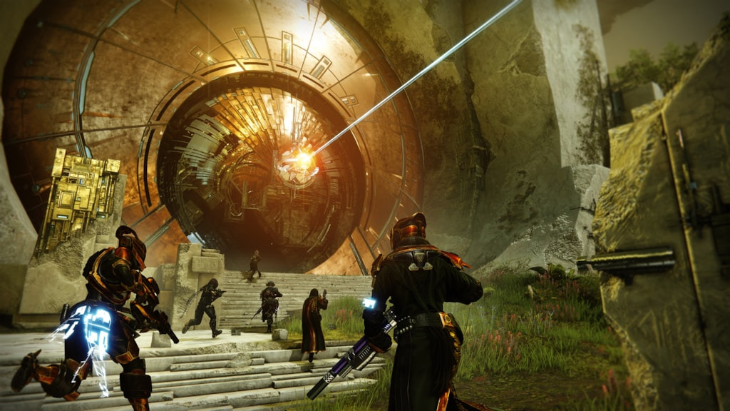 A fireteam of guardians prepare to enter the Vault of Glass in Destiny 2.