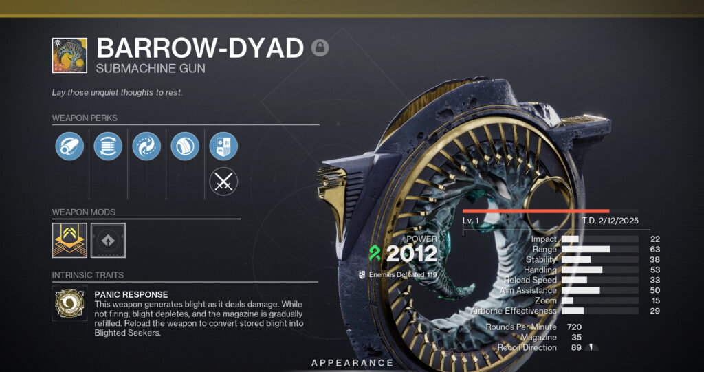 The Barrow-Dyad exotic from Destiny 2.