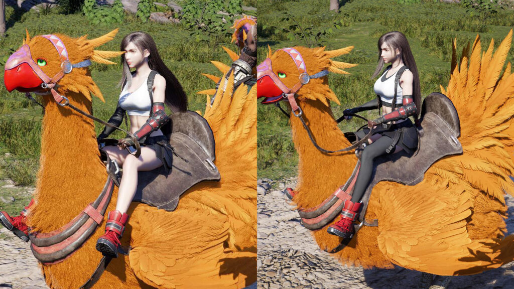 Tifa with and without classic mod side-by-side