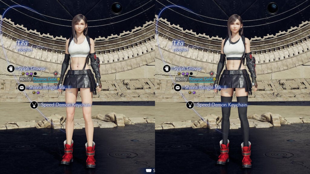 Tifa with and without classic mod side-by-side