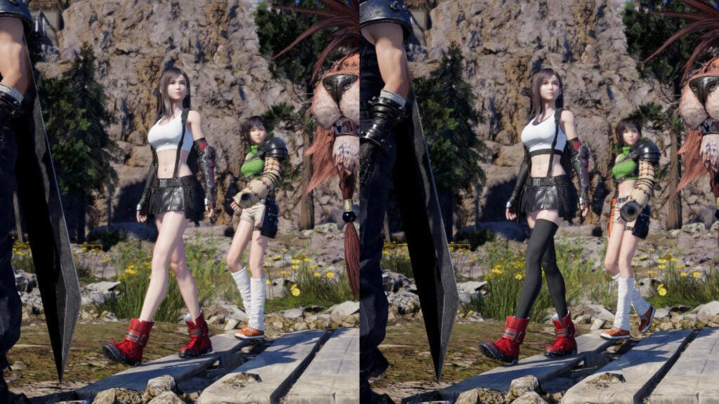 Tifa with and without classic mod side-by-side