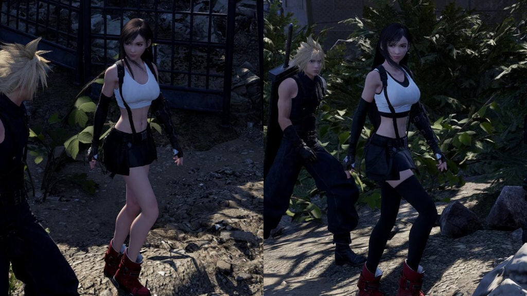 Tifa with and without classic mod side-by-side