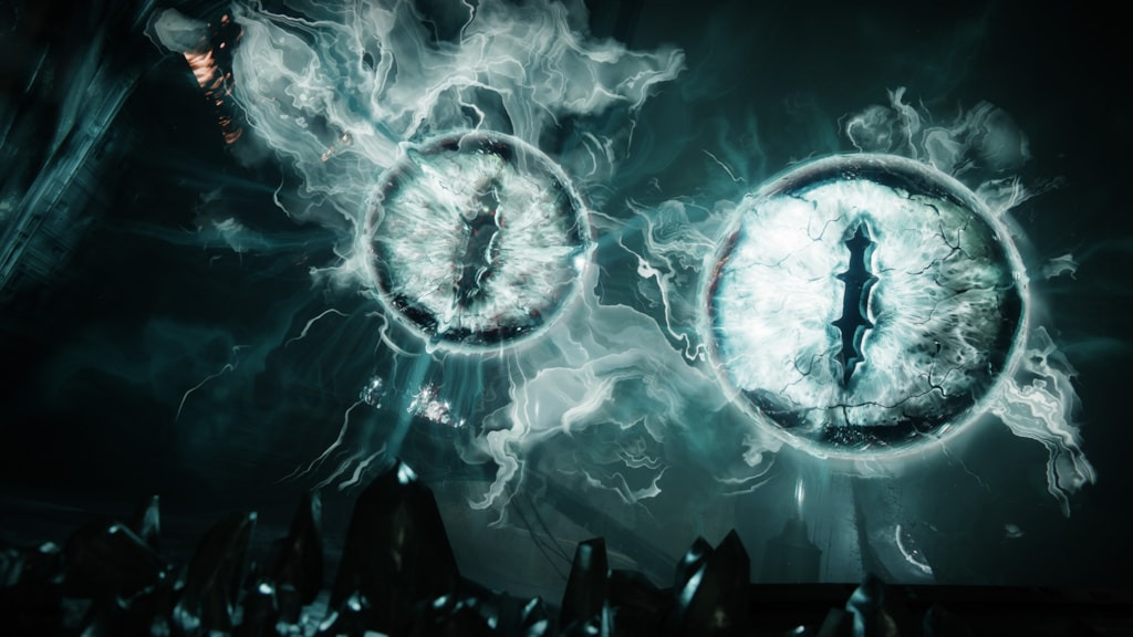 Two massive eyes stare at the ground in Destiny 2.