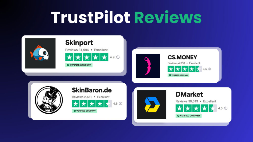 Trustpilot reviews for various skins marketplaces