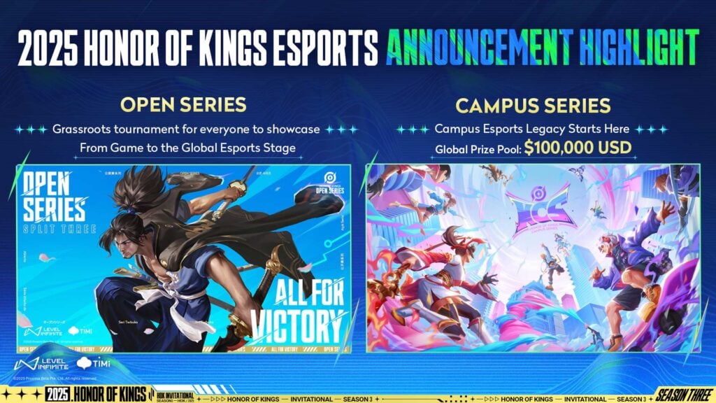 Honor of Kings launches Open Series and Campus Series as grassroots tournaments.