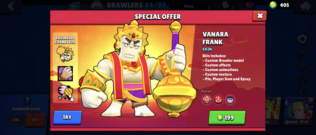 The screenshot shows one of the skins for Frank in Brawl Stars: Vanara.