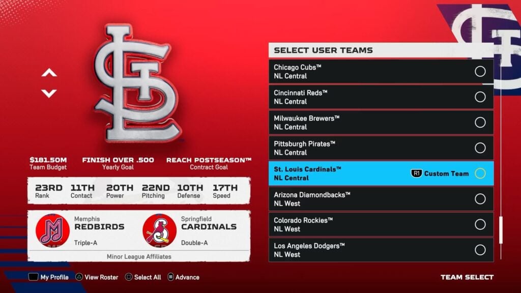 St. Louis Cardinals, one you should rebuild in Franchise mode in MLB The Show 25.