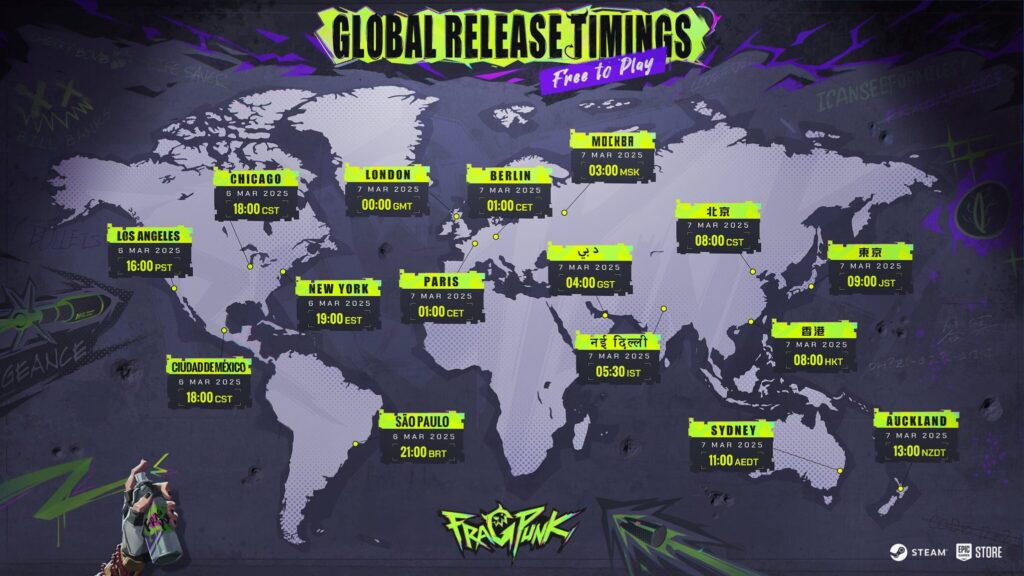 The release date and time of FragPunk in different locations around the world.
