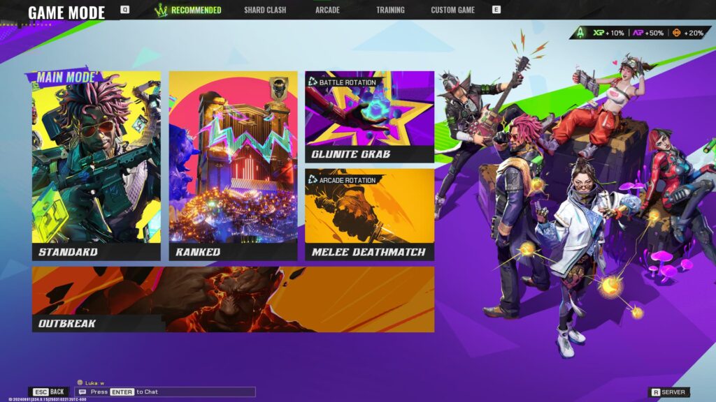 The game modes section of FragPunk.