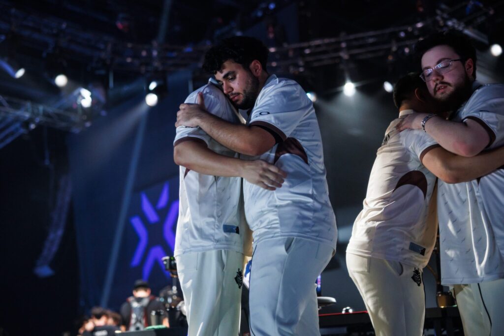 G2 Esports with valyn react onstage after being defeated by T1 at VALORANT Masters Bangkok Grand Finals on March 02, 2025 at the UOB Live in Bangkok, Thailand. 