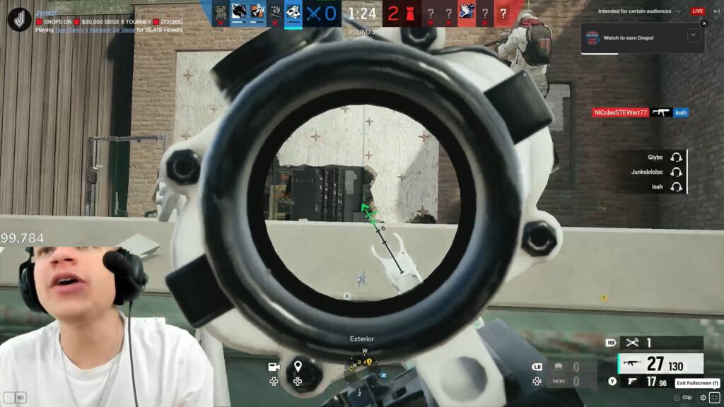 Jynxzi playing the Rainbow Six Siege X beta where you can earn a code for watching.