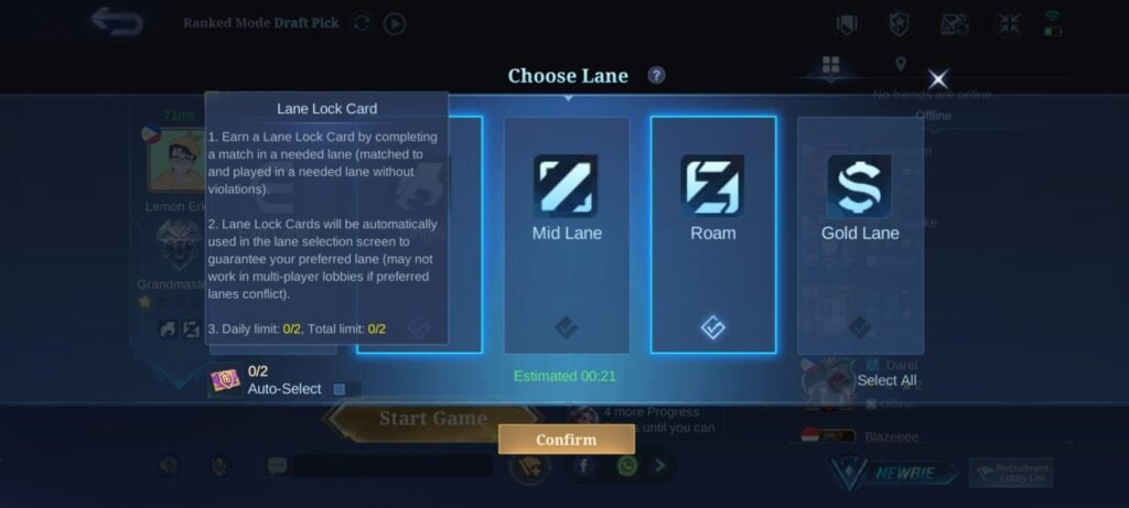 Lane Lock Card for Lane Matchmaking in MLBB