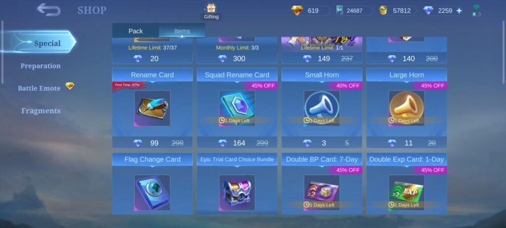 MLBB Name Change Card Shop