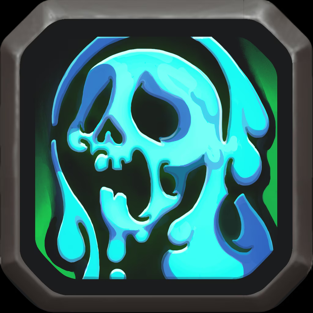 The Necrotic Plague icon in Warcraft Rumble. It looks like a melting skull that's blue.