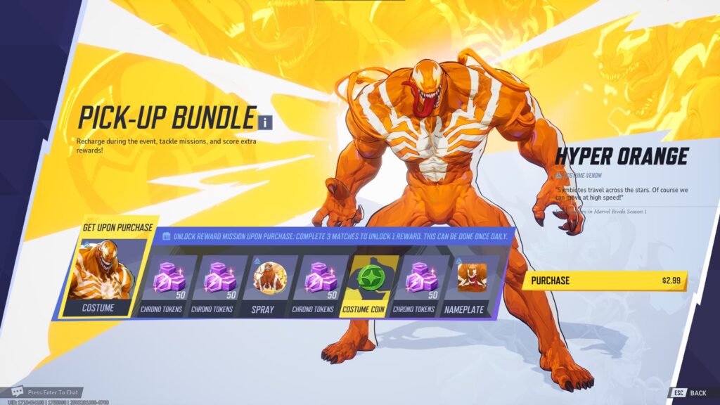 The Marvel Rivals Pick-up Bundle and its rewards.