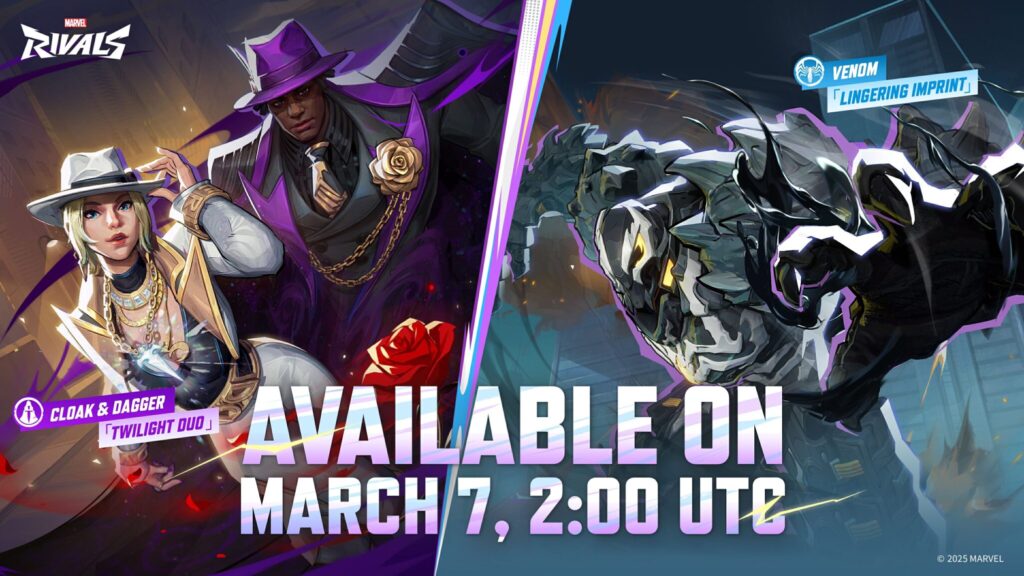 Twilight Duo for Cloak & Dagger and Lingering Imprint for Venom are new costumes coming to Marvel Rivals