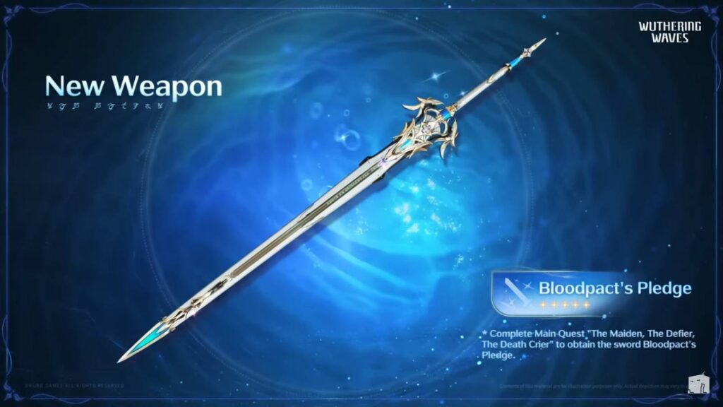 The image shows a new weapon in the game WuWa 2.2: Bloodpact's Pledge for the character Rover Aero.