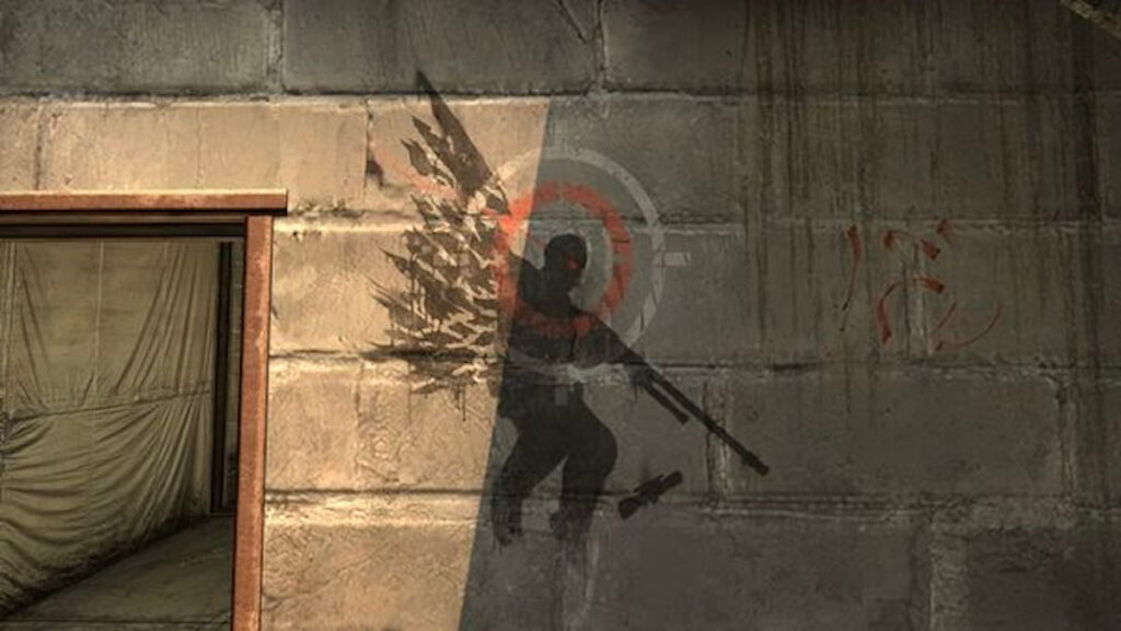 A screenshot of the s1mple graffiti on Cache in CS:GO.