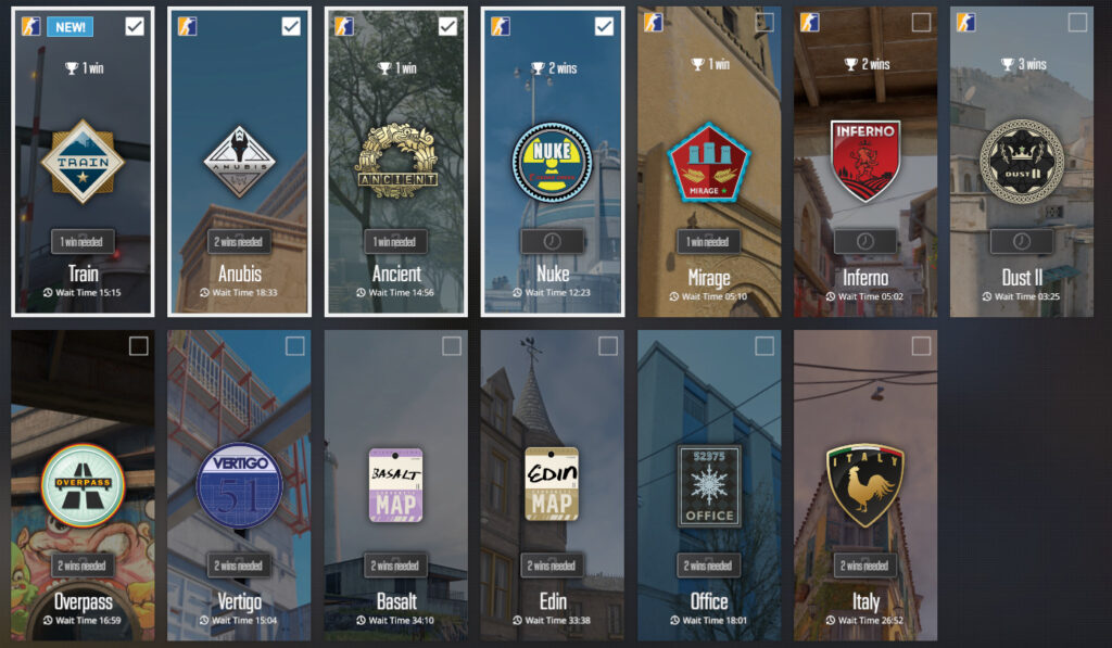 A screenshot of the CS2 Competitive map screen.