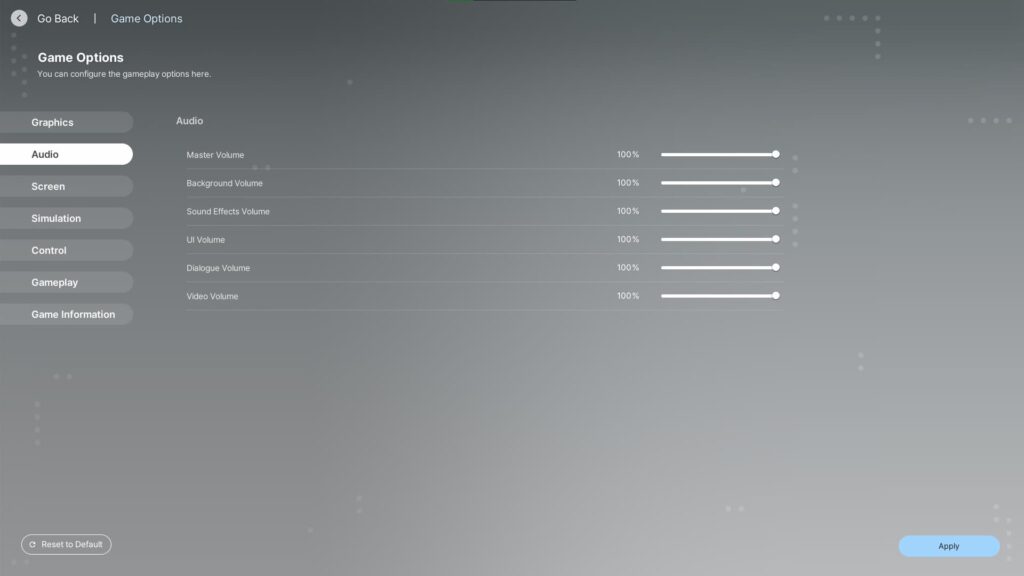 Audio settings for inZOI