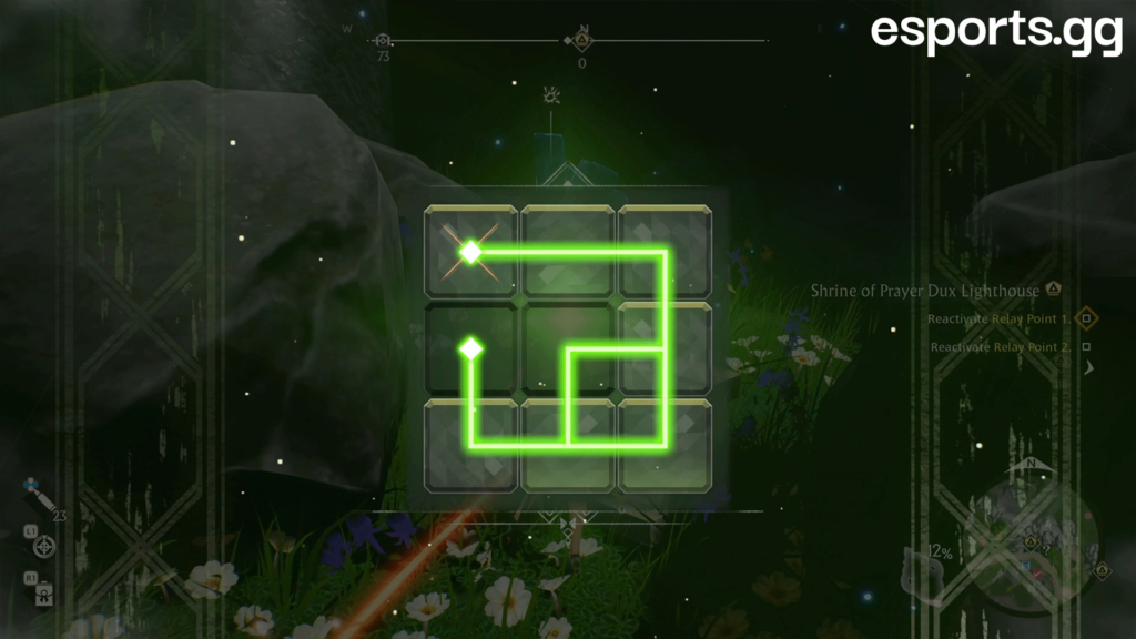 The solution for Relay Point 1 in Atelier Yumia shrine of prayer dux lighthouse quest