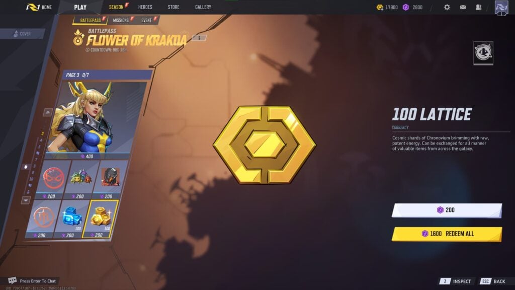 100 Lattice (Luxury) in the Marvel Rivals Season 2 Battlepass.