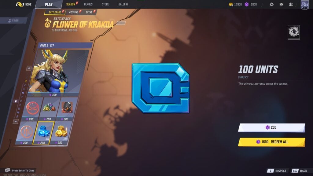 100 Units (Luxury) in the Marvel Rivals Season 2 Battlepass.