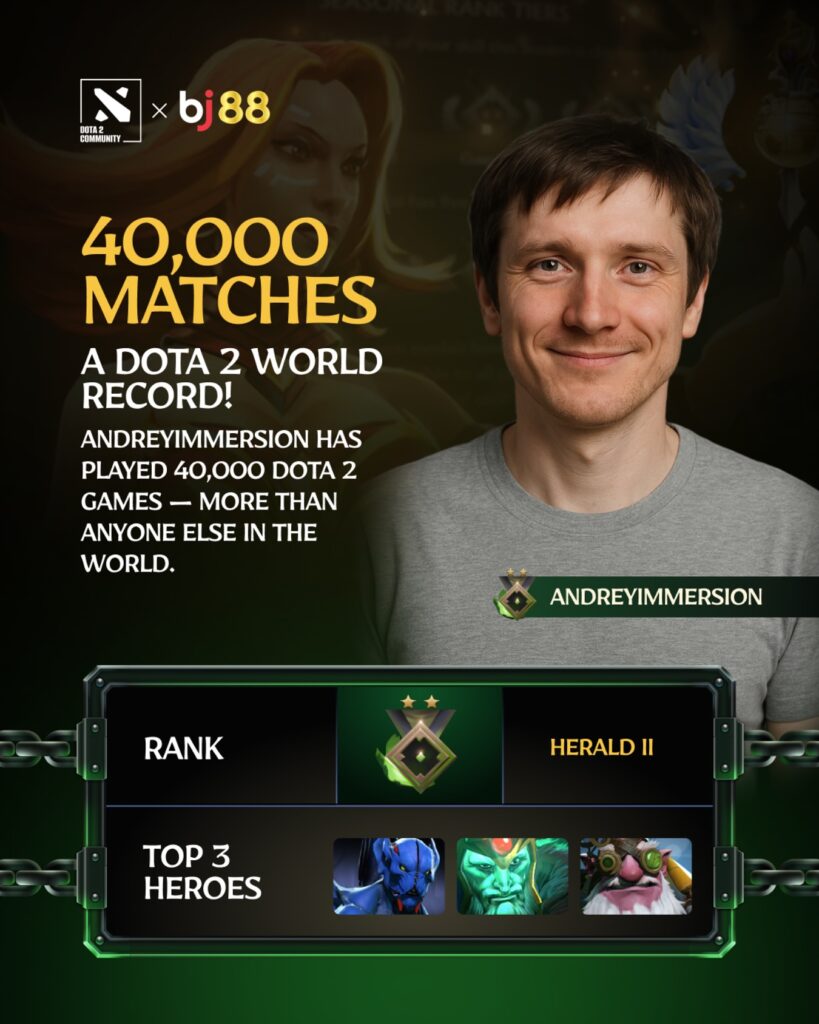 A post on Dota 2 Community's Facebook page, showing AndreyIMMERSION impressive achievement: 40,000 Dota 2 games.