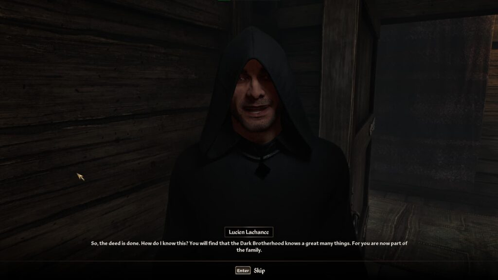 Lucien Lachance says you may now join the Dark Brotherhood in Oblivion Remastered.