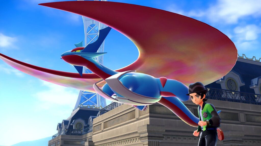 Mega Salamence and its Trainer in Pokemon Legends: Z-A