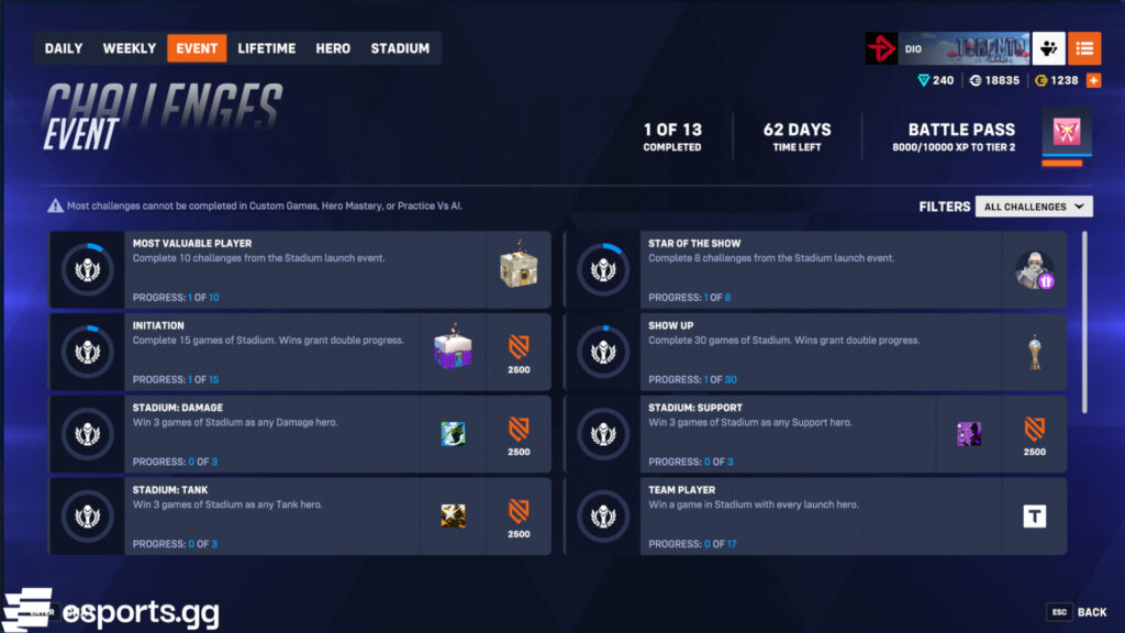 Overwatch 2 Stadium event challenges