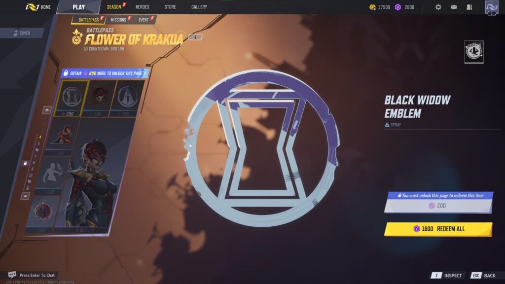 Black Widow Emblem Spray in the Marvel Rivals Season 2 Battlepass.