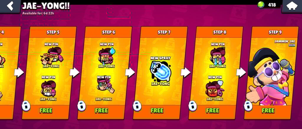 The Brawl Stars screenshot shows Mythic characters in the queue for unlocking on Starr Road.