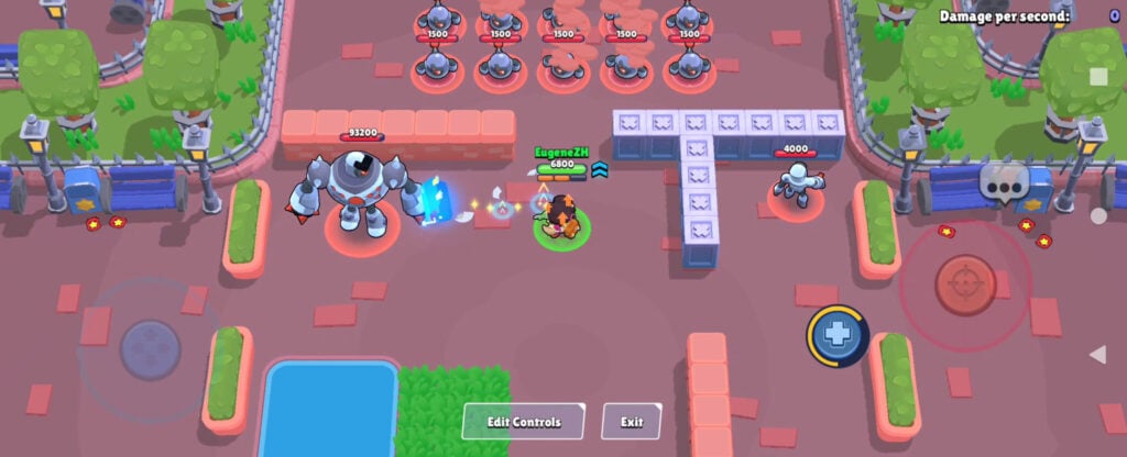 This Brawl Stars screenshot shows an example of Jae-yong’s main attack in the work mode. The image illustrates a guide on this brawler.