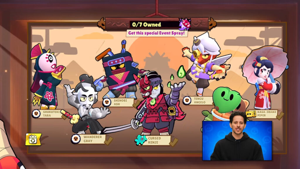 Seven skins available during the Brawl Stars event the Battle for Katana Kingdom
