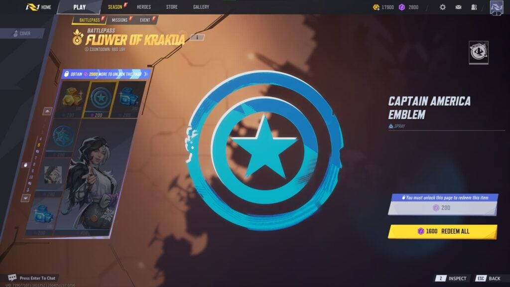 Captain America Emblem Spray in the Marvel Rivals Season 2 Battlepass.