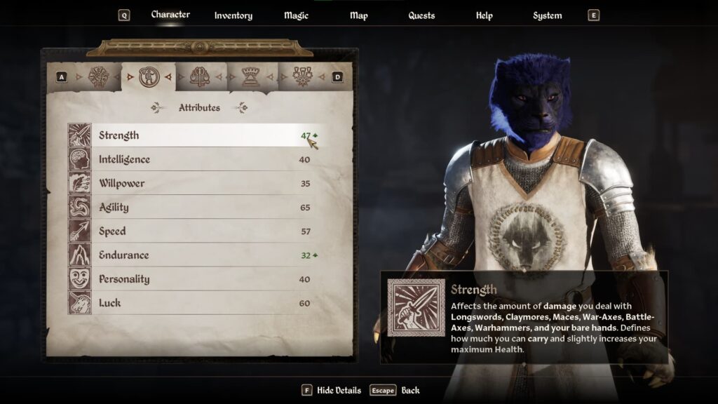 The strength stat which decides carrying weight capacity in Oblivion Remastered.