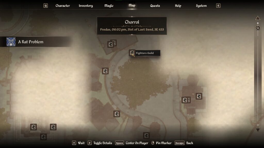 Chorrol Fighter's Guild on the map in Oblivion Remastered.