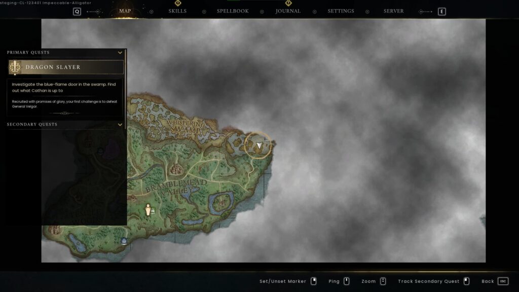 The Whispering Swamp in RuneScape: Dragonwilds, where you can find clay on the map.