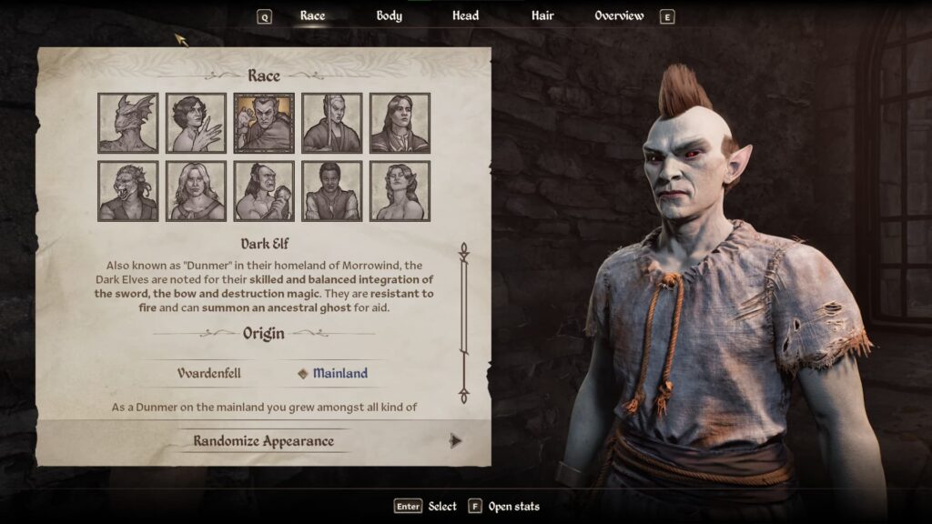 Dark Elf, one of the best Races in Oblivion Remastered.
