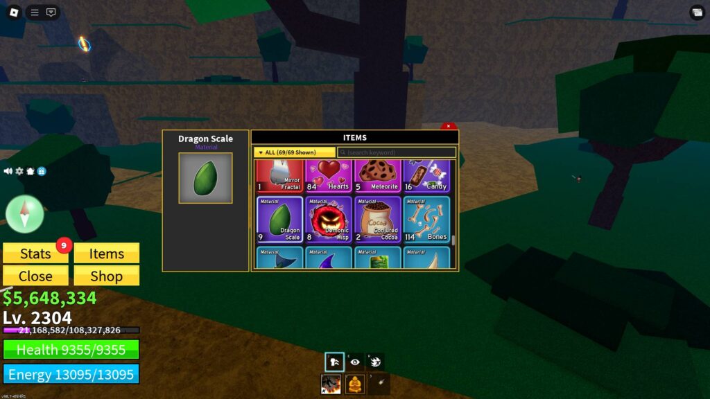 Dragon Scale in Blox Fruits, as seen inside the Items window