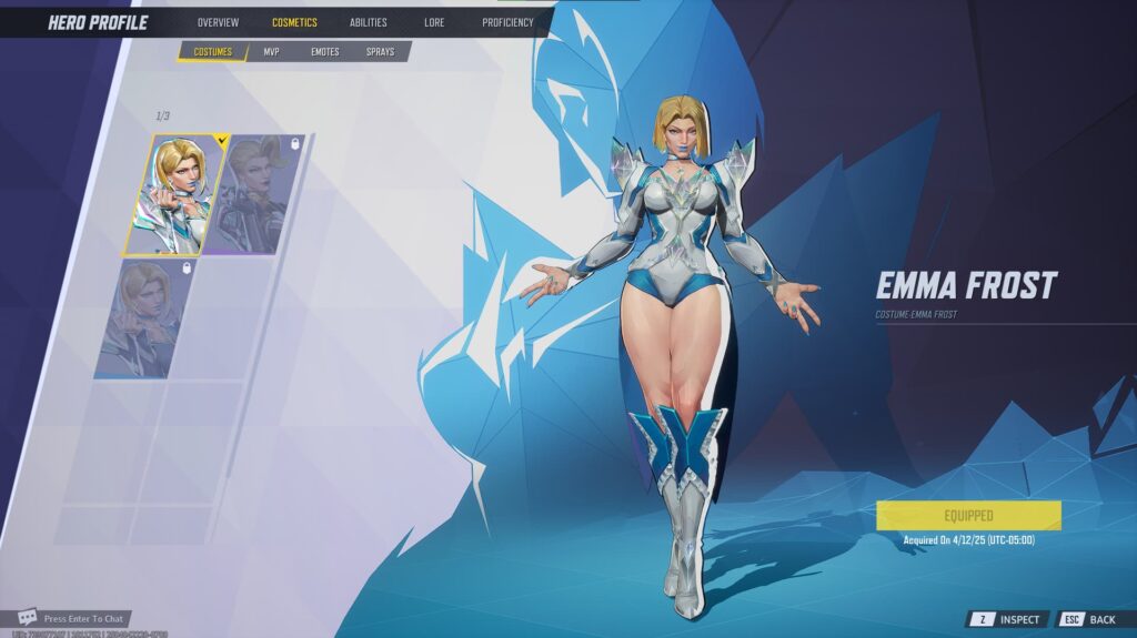 The default Emma Frost skin in Marvel Rivals.