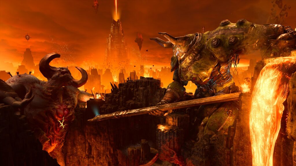 An Atlan in Doom stabbing a Titan Doom: The Dark Ages Top 10 Games May 2025