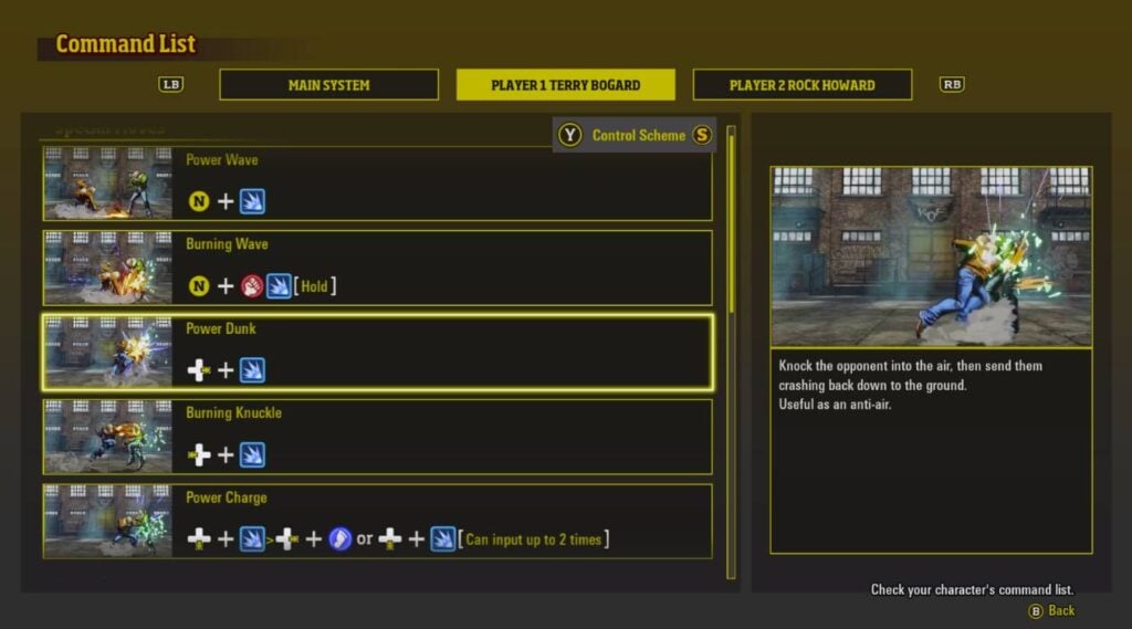 It’s a screenshot from the fighting game Fatal Fury: City of the Wolves. It shows the Smart control scheme for the character Terry Bogard.