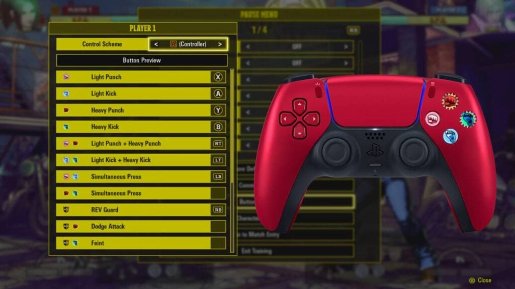 The screenshot shows the Arcade control scheme in the fighting game Fatal Fury: City of the Wolves.